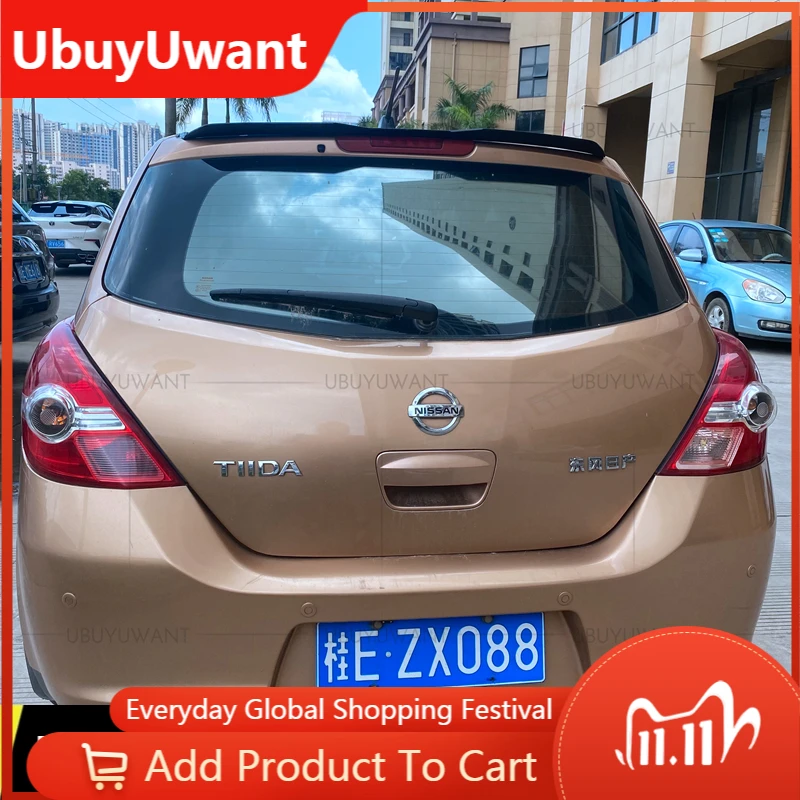 Задний спойлер на крышу для Nissan Tiida 2007-2011 АБС-пластик глянцевый черный/углеродное