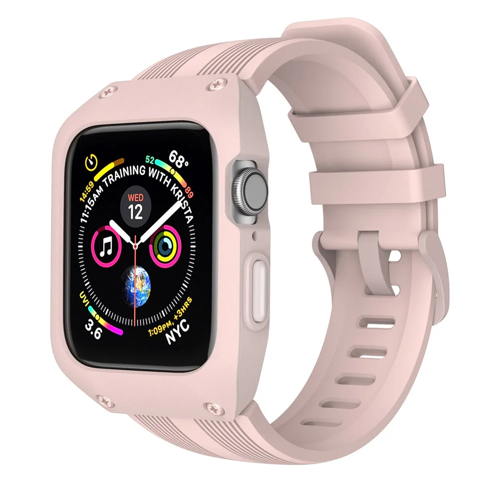 Pink Чехол с Силиконовый ремешок для наручных часов Apple Watch, версии 5 4 40/44 мм дизайн Series 3 38/42 мм браслет для наручных часов iWatch, браслет ремень - Цвет ремешка: Pink