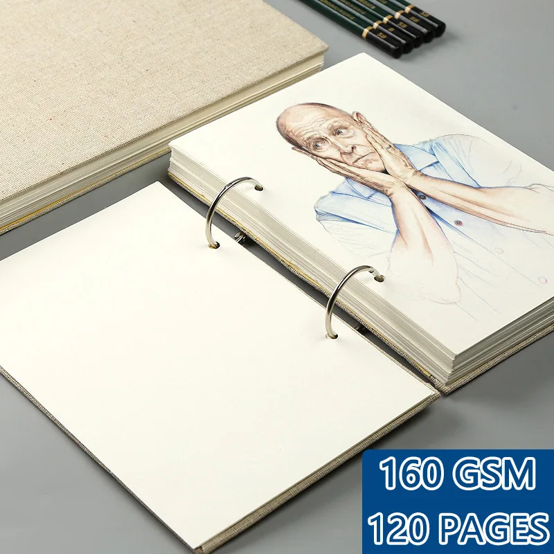 

16K 32K Retro Spiral Sketchbook Linen Hardcover 120 Pages 160GSM Refillable Notebook for Art Drwaing Stationery School Supplies