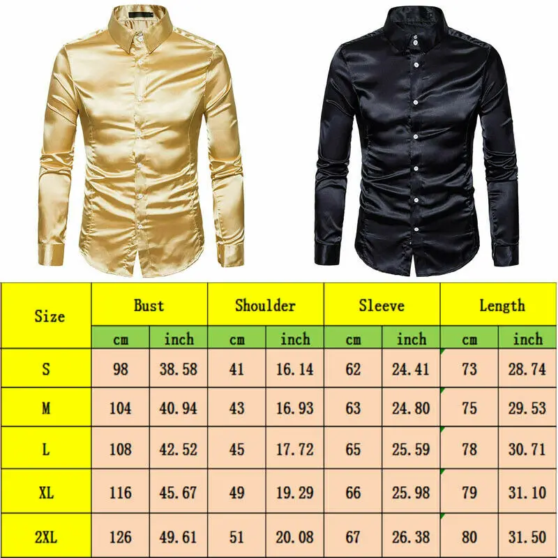 Мужская шелковая атласная рубашка с длинным рукавом вечерние официальные