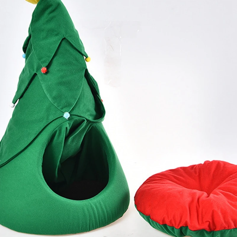 

Creative Christmas Tree Semi-Closed Warm Breathable Pet Nest Cat Litter Dog House-ABUX
