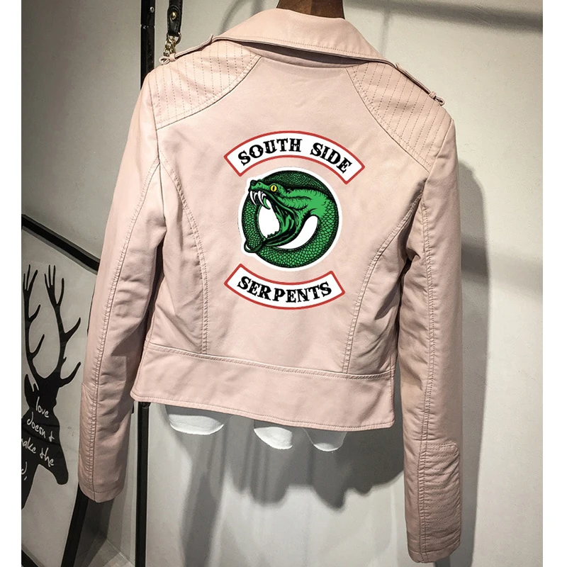 Ривердейл куртка Southside змеи яда "South Side serpents" черного цвета из PU искусственной кожи, кожаные пальто розового цвета уличная одежда вышитые наклейки - Цвет: Women Jacket 2