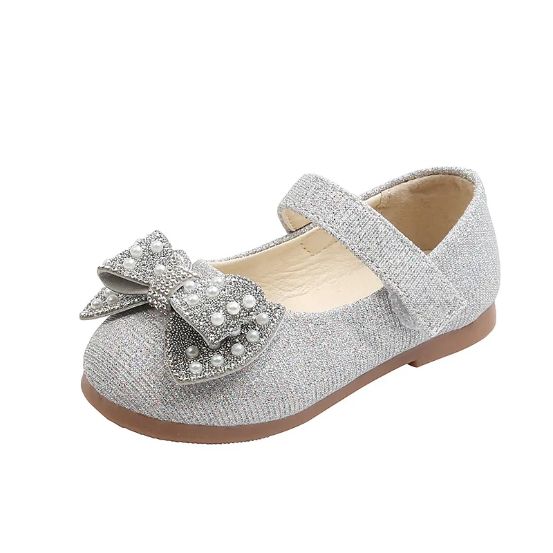 

Girls Leather Shoes Kids Crystal Shoes 2021 Spring New Children Dress Shoes for Wedding Party Glitter Bling Princess Pearls Bow