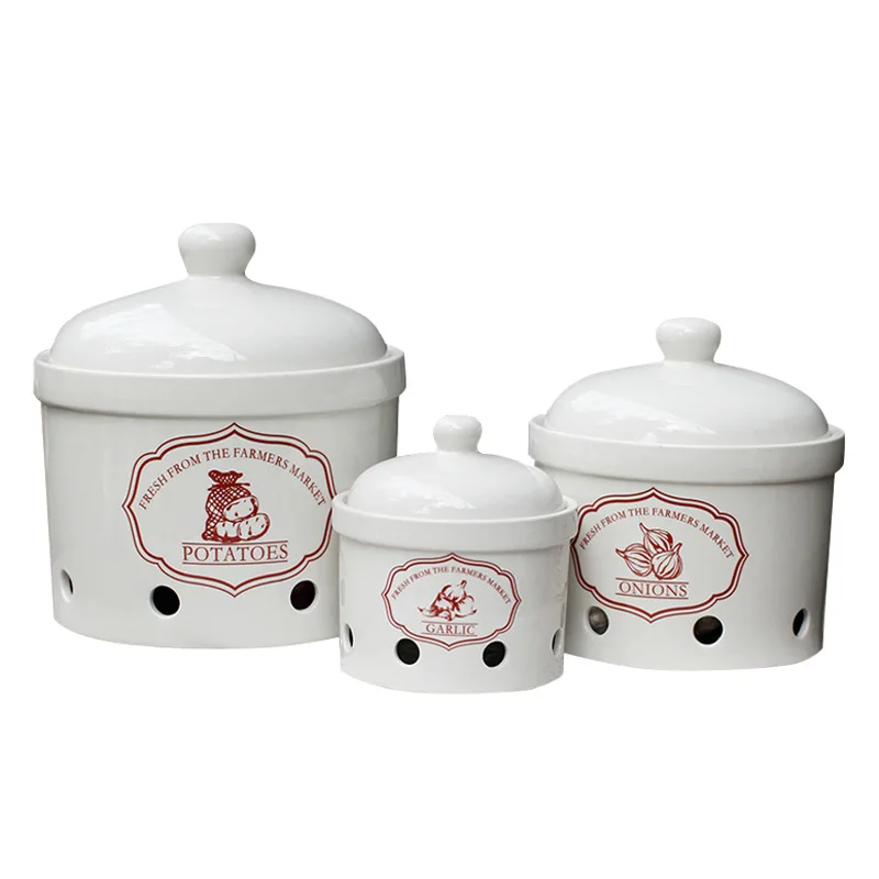 

Simple Home Kitchen Ceramic Storage Jar Potato Onion Jar Garlic Jar Breathable Jar Storage Tank with Lid Fresh Cover Large