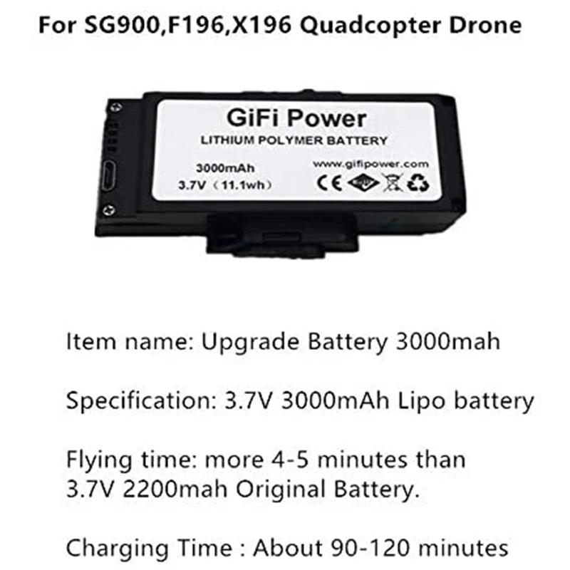 3 7 V 3000mAh LiPo аккумуляторная батарея совместима с SG900 F196 X196 RC Дрон | Игрушки и хобби