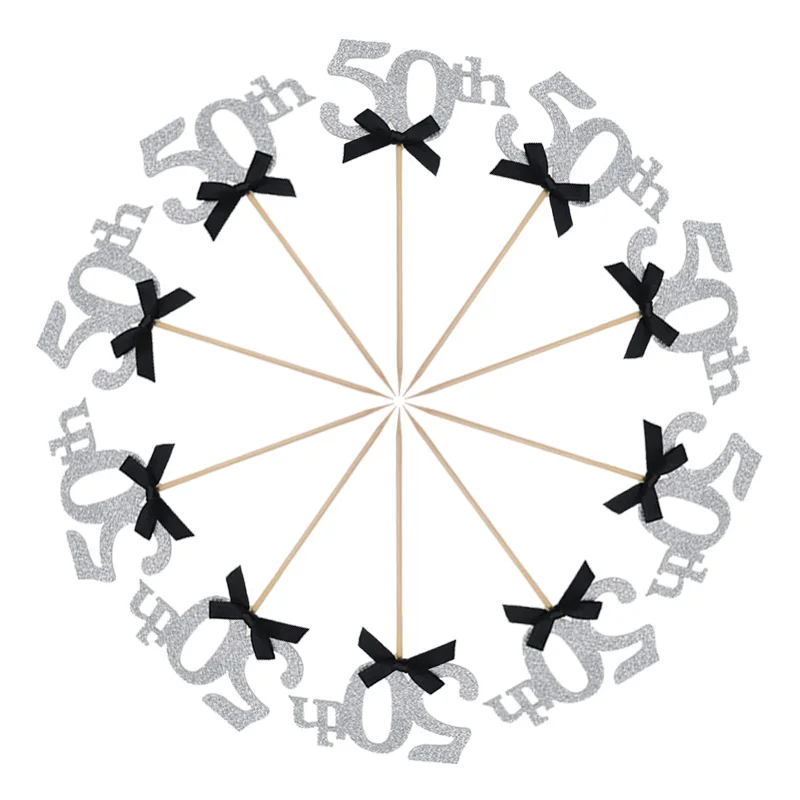 Sliver 50th 10 шт. Золотой Серебряный 30-й для именинного пирога Топпер счастливый 40/50/60-й юбилей день рождения украшения для взрослых Свадебные Поставки - Цвет: Sliver 50th