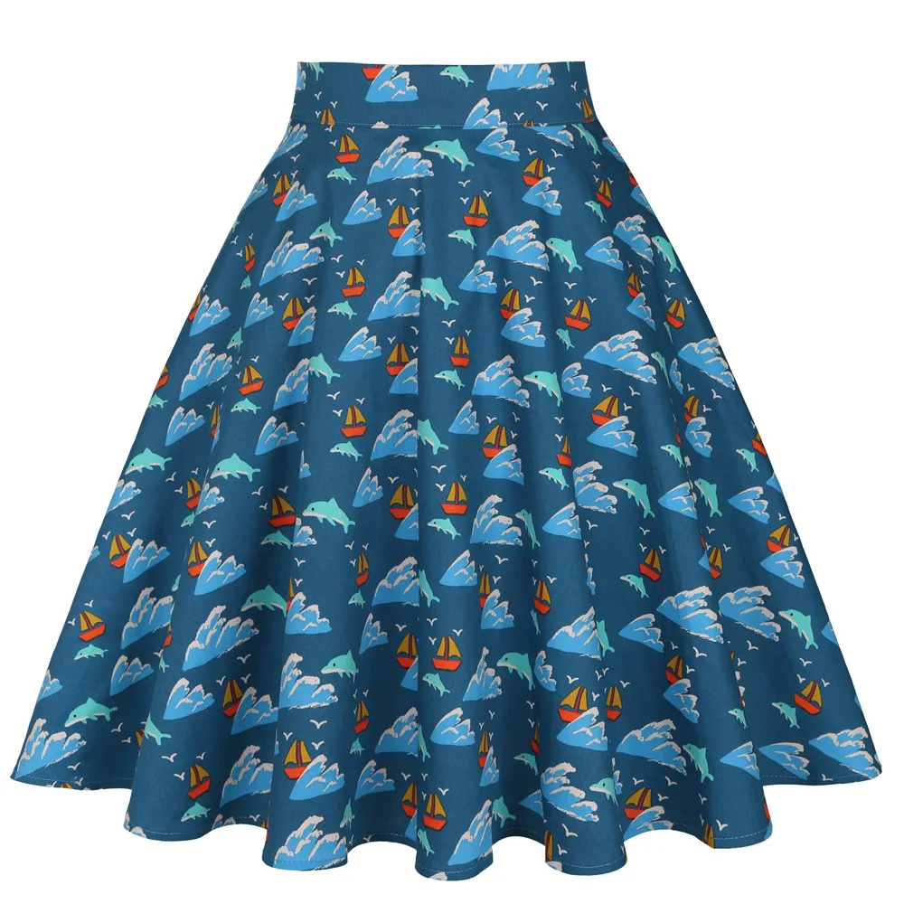 

summer new animal print A-Line swing skirt high waist cotton dolphin women ladies beach skirt Faldas VD0020