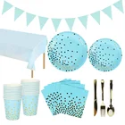 Бронзирующий Золотой Синий Одноразовый набор посуды, бумажные салфетки, тарелки для взрослых, день рождения, вечеринка, Декор для дома, Baby Shower, Свадебный декор