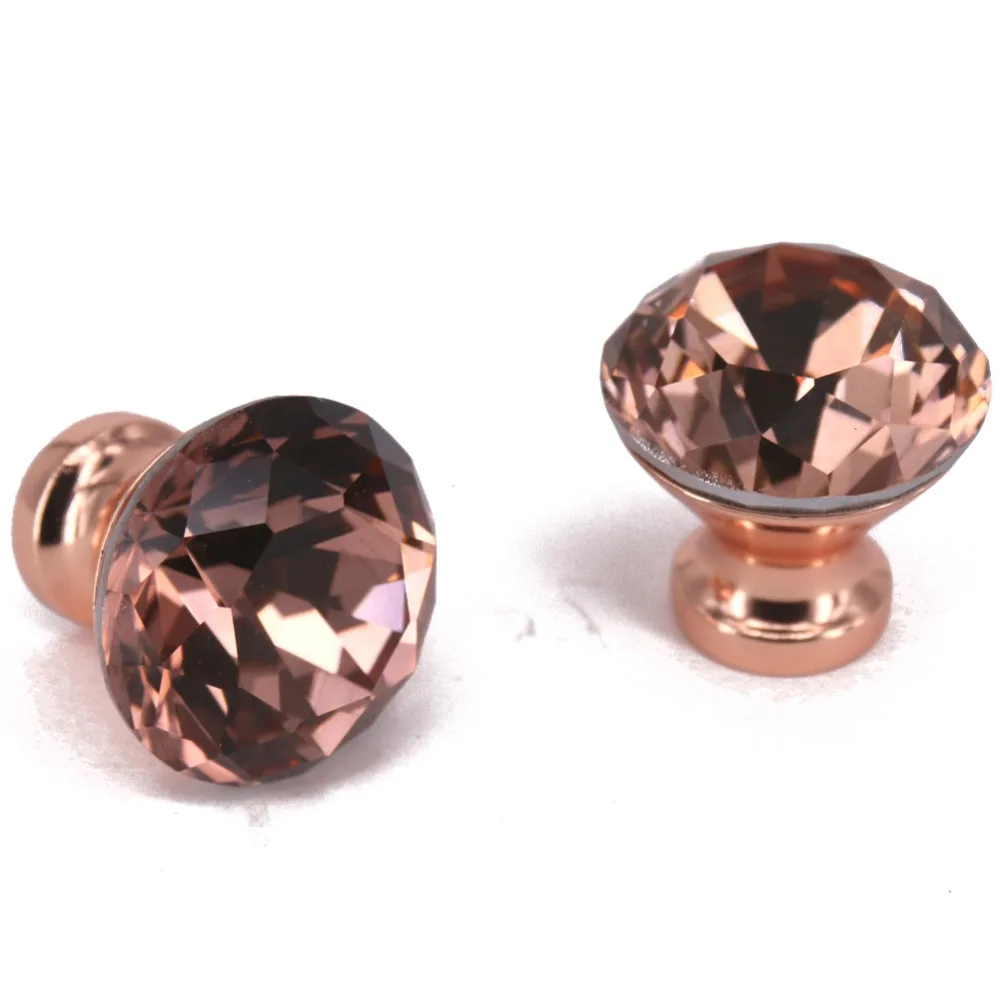 

6PCS Dia 30mm Special Rose Gold K9 Crystal Cabinet Pulls Cupboard Handles Drawer Knobs Wardrobe Diamond Door Knobs Home Hardware