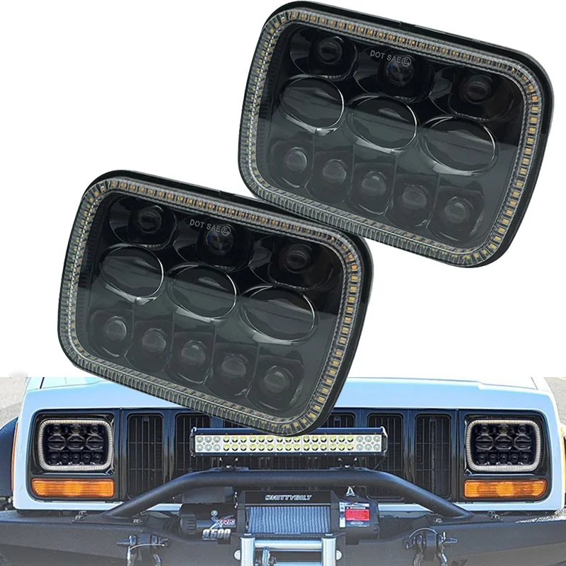 1 пара 5x7 светодиодный фары 6x7 дюймов моря Луч Фары Halo Ангельские глазки для Jeep