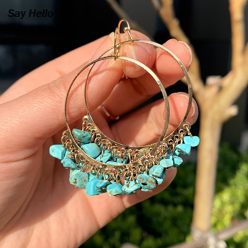 SAY HELLO серьги кольца из бирюзы с неровным камнем подвеска Зелеными камнями