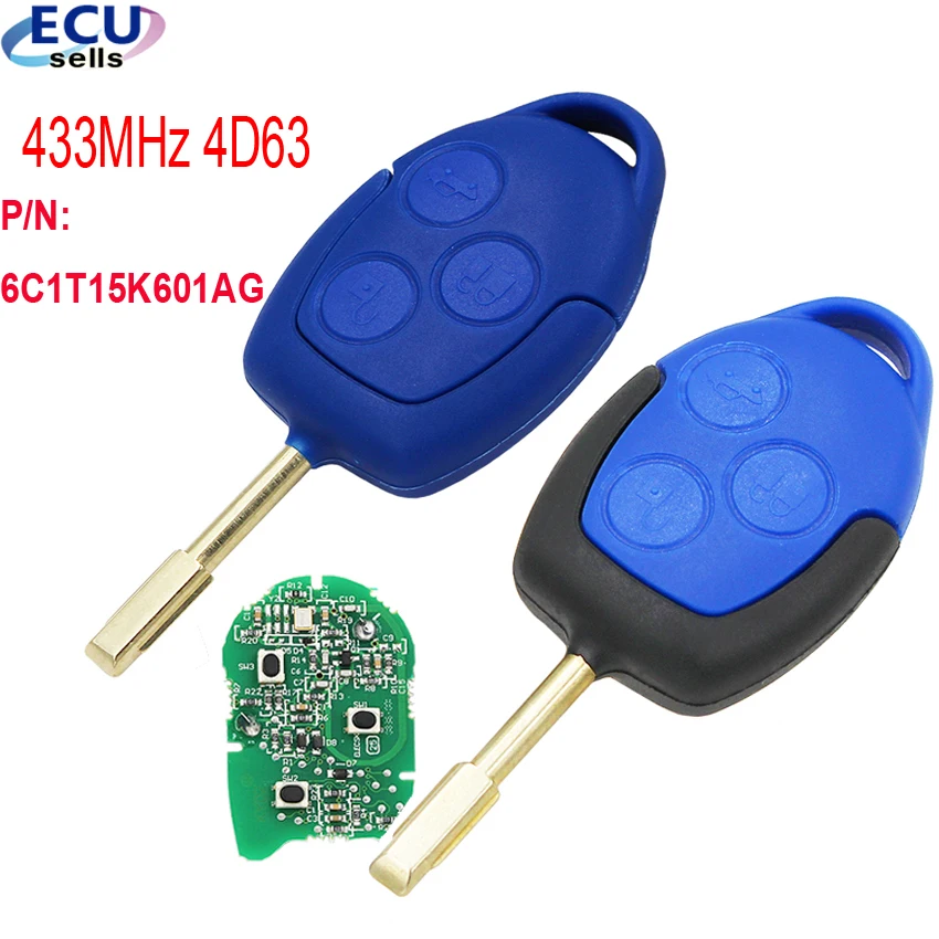 Дистанционный Автомобильный ключ 433 МГц 4D63 брелок с 3 кнопками FO21 Blade для Ford Transit WM