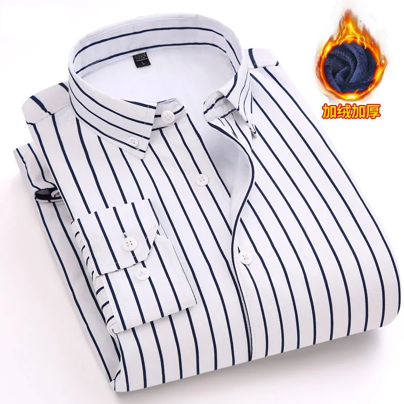 

velvet wrinkle resistant striped shirts thick warm soft slim fit shirts Aoliwen men new winter brand casual business shirts plus