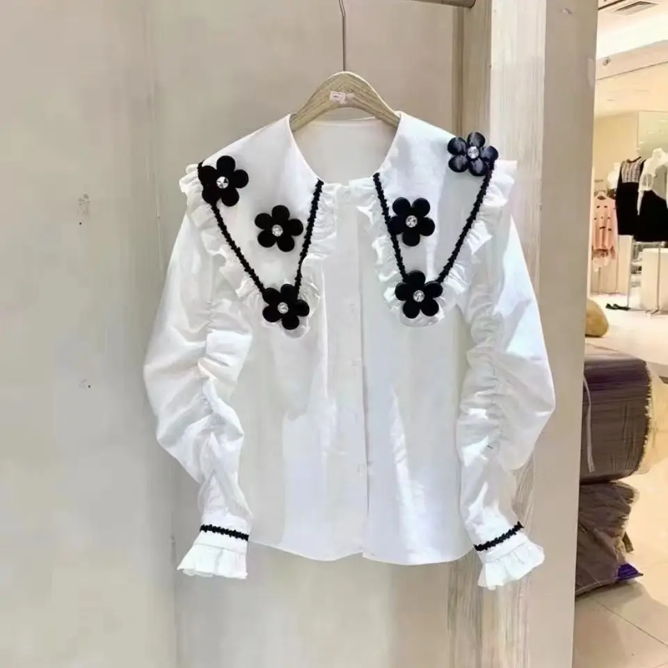 

Новинка весна-осень VANOVICH в европейском и американском стиле трехмерные цветы воротник Питер Пэн съедобные рукава хлопковая Повседневная р...