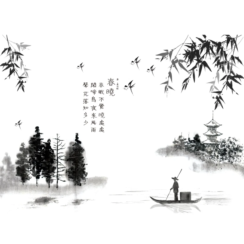 [Shijuekongjian] черный цвет, китайская живопись, наклейки на стену, дизайн интерьера, Наклейки на стены для гостиной, спальни, украшения