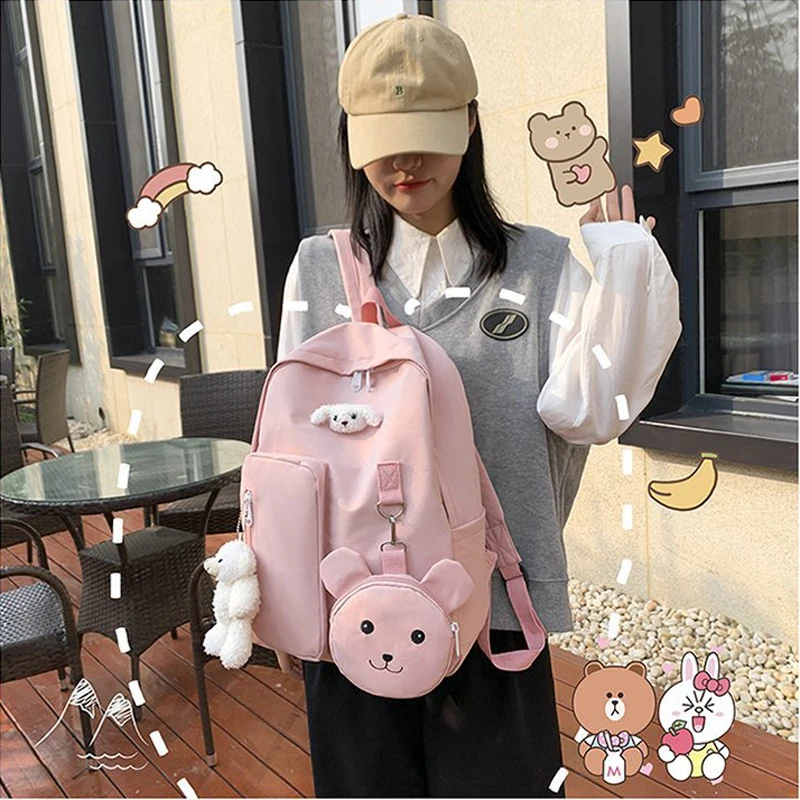 

Женские милые рюкзаки карамельных цветов, школьный рюкзак для девочек-подростков, милые сумки с подвеской, модные дорожные сумки, новинка ...