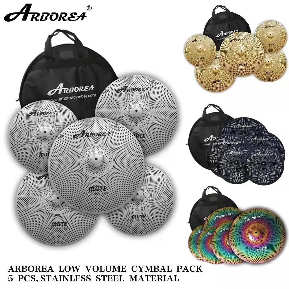 Arborea Low Volume Cymbal Pack,Mute Cymbal Set 14/16/18/20 Inch (5 PCS) Free Cymbal Bag Included