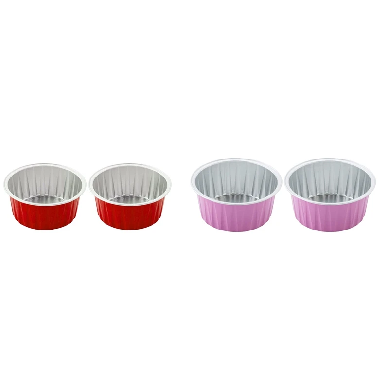 

LUDA 200X 5Oz 125Ml Disposable Cake Baking Cups Muffin Liners Cups With Lids Aluminum Foil Cupcake Baking Cups-Red & Rose Red