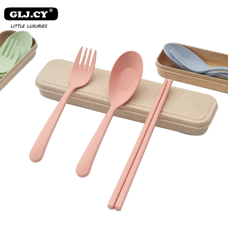 Портативная посуда из пшеничной соломы набор столовых приборов трех предметов