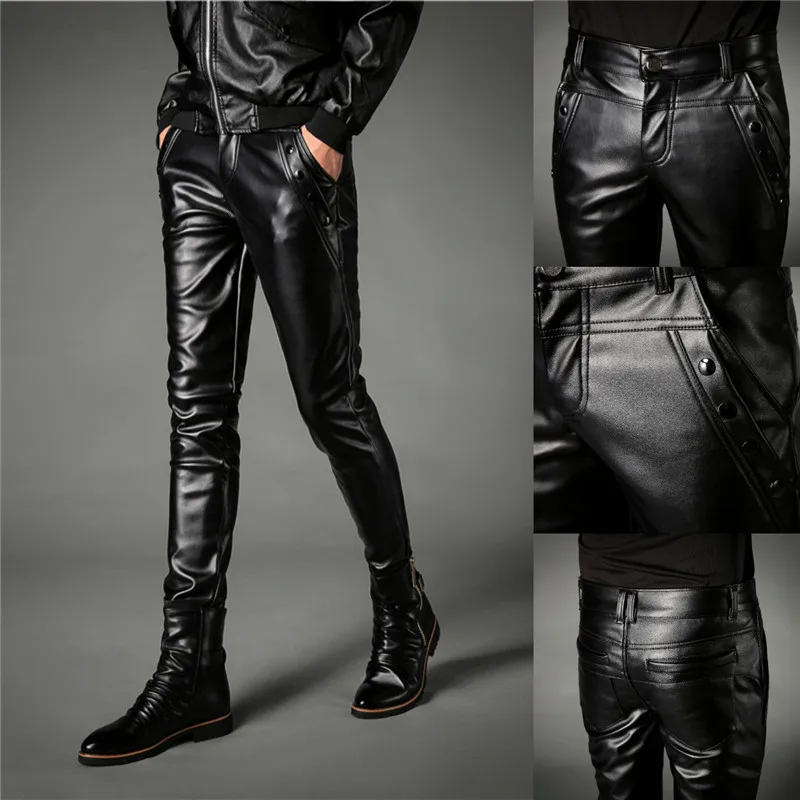 Осенне-зимние байкерские облегающие кожаные длинные штаны Pantalones Hombre мужские