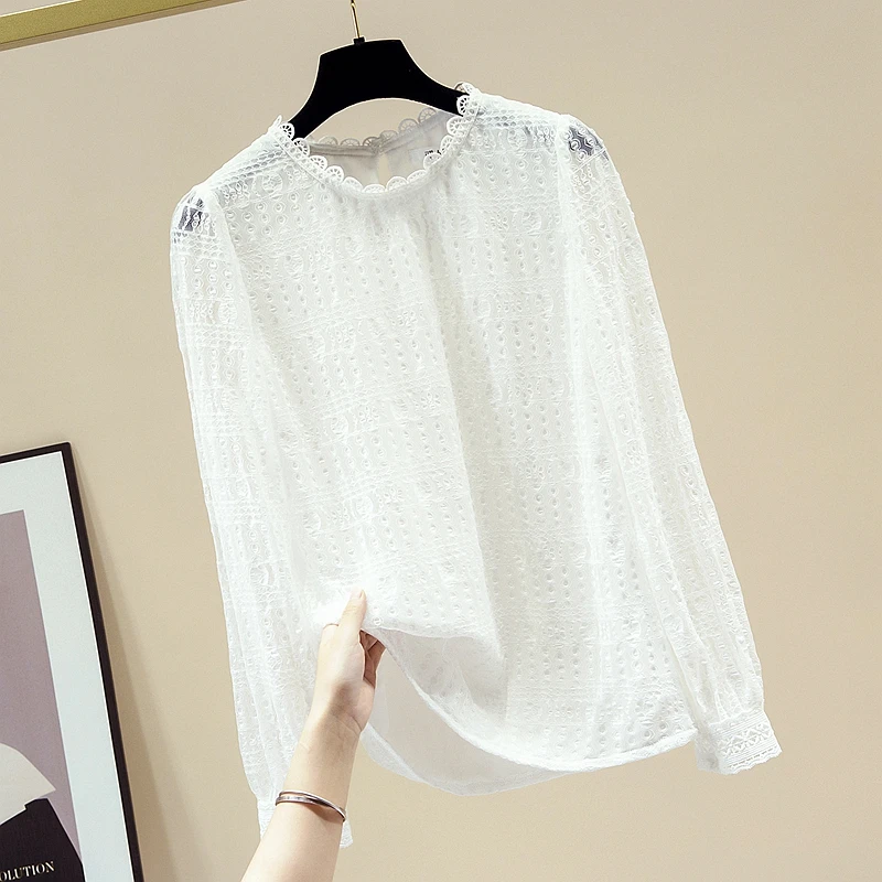 

Женская ажурная рубашка с длинным рукавом, на весну/осень