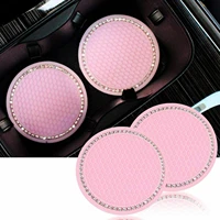 2psc 2 75 inch cup holder mat car coasters pad pink cup holder mat rhinestone auto interior accessories 7cm pvc material