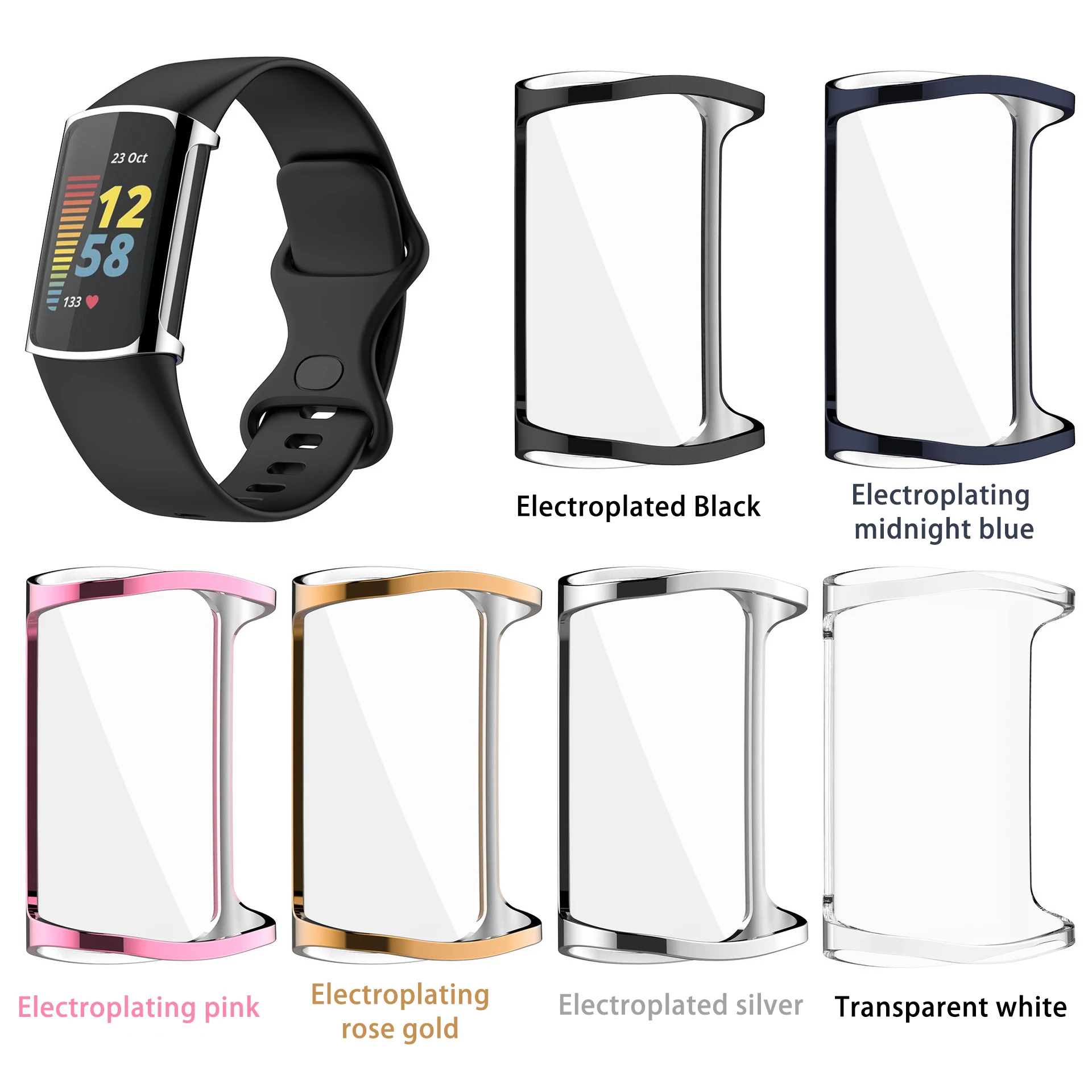 

50pcs Full Screen Protector Case For Fitbit Charge 5 Smartwatch Protective Cover All-Around TPU Plated Bumper Shell Accessories