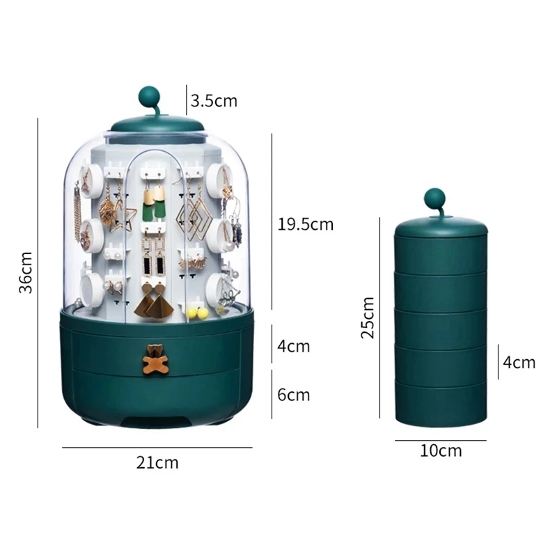 

360 Rotating Jewelry Organizer Cosmetic Storage Box Transparent Makeup Organizer Earring Necklace Desktop Organizer