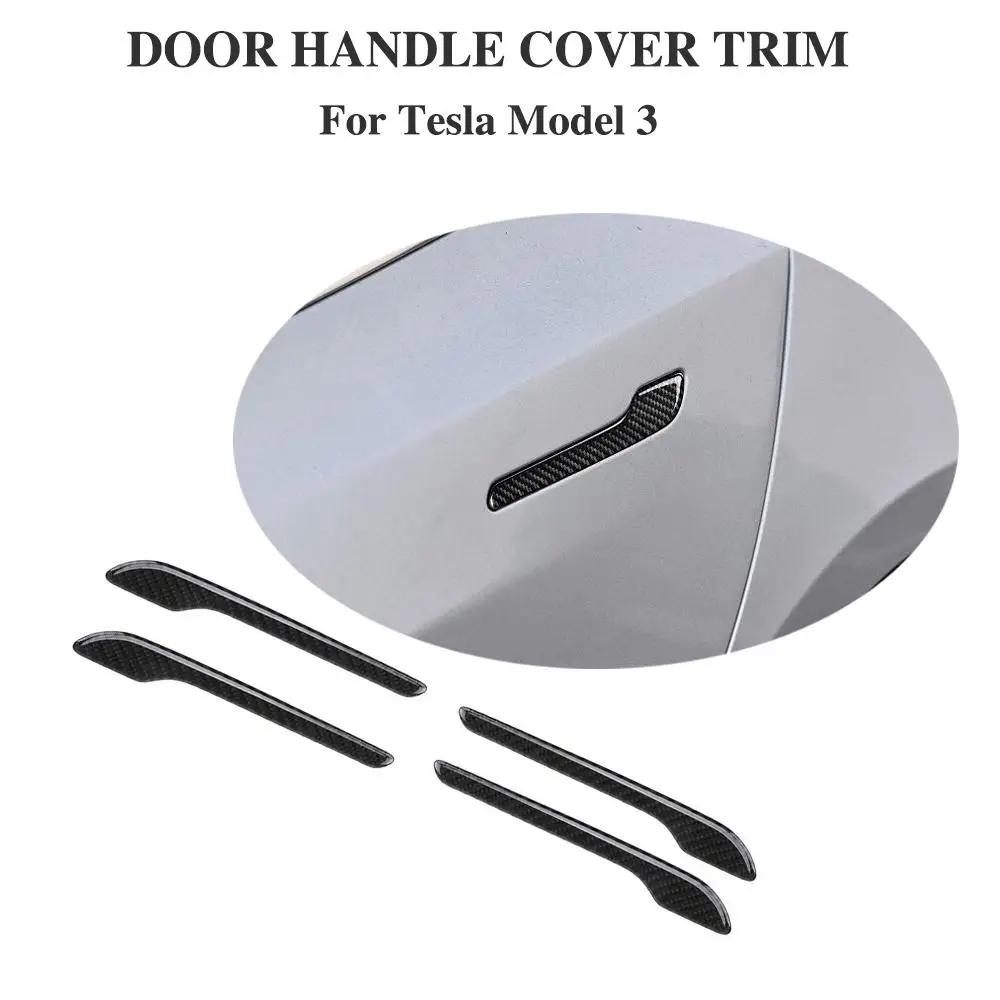 

Автомобильные наклейки из настоящего углеродного волокна, 4 шт., декоративные наклейки на дверную ручку автомобиля, Защитная пленка для Tesla ...