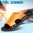 Новые летние мужские тапочки из искусственной кожи для отдыха, уличные кроссовки, мужская прогулочная обувь, летние пляжные сандалии для мужчин размера плюс 38-48
