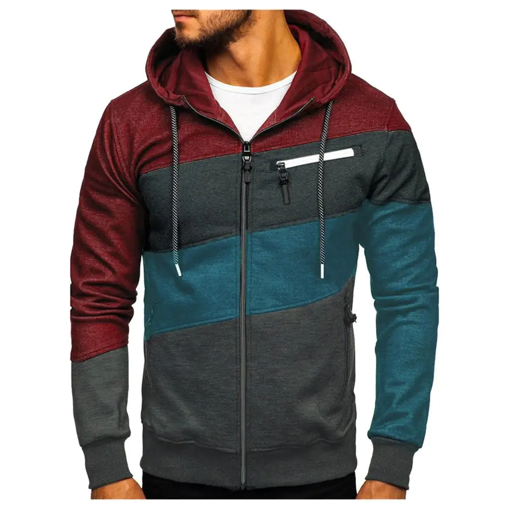Men's Simple Long Sleeve Zipper Coat With Hat Detachable Male Casual Stitching Sport Running Jackets For 2019 Winter Fashion | Спорт и