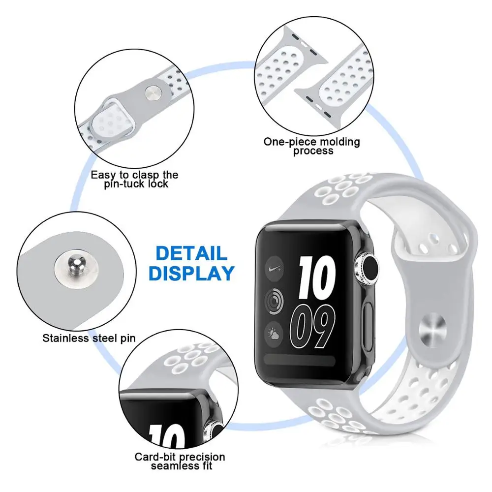 Спортивный силиконовый ремешок для Apple watch 5 4 3 2 1 дышащий браслет ремешок correa Apple watch 42 мм 38 мм для Nike+ iwatch 44 мм 40 мм