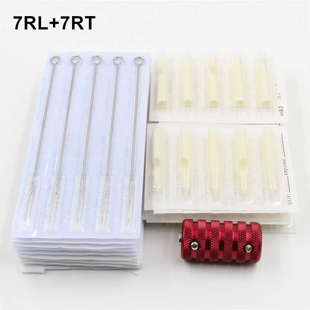 

Tattoo kit 50PCS Tattoo Needles 7RL & 50PCS Disposable Tips 7RT & 1PCS Alloy Grip with Back Stem For Tattoo Supplies