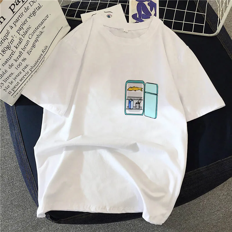 Новая модная Милая женская футболка с холодильник Ulzzang Harajuku Повседневная Летняя -