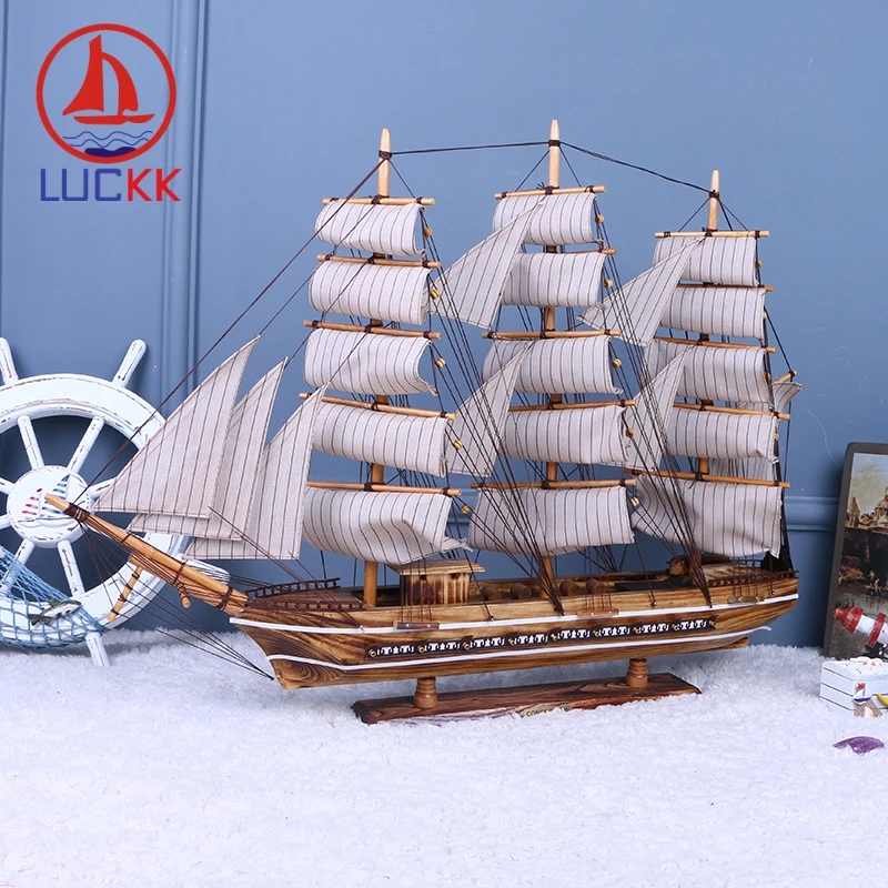 LUCKK 80 см медитерреанский стиль деревянная модель парусника винтажный полосатый