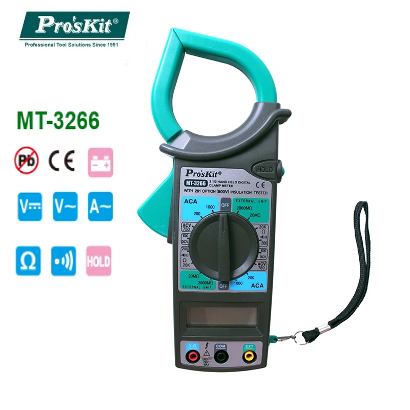 Цифровой автоматический мультиметр Pro'sKit MT 3266 Clamp Meter 3 1/2 Электрический ADC ADV