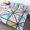 BlessLiving Geometric Printed Bedding Set Marble Texture Duvet Cover Blue Gray Yellow 3D Bed Cover Queen Stylish Pink Bed Set 1