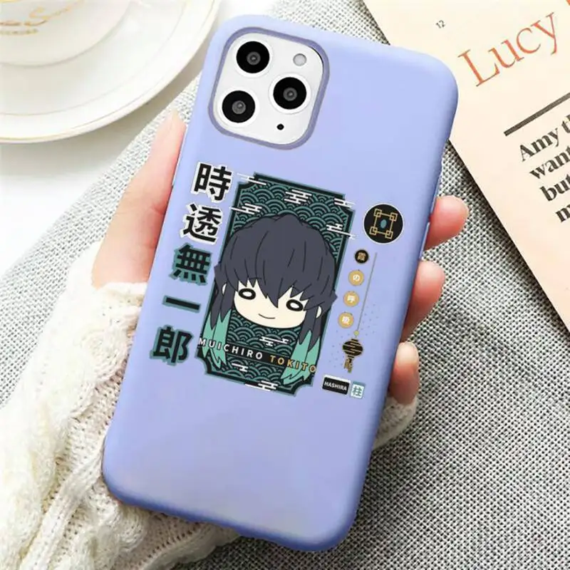 

Cute character of Demon Slayer Kamado Phone Case Candy Color Violet for iPhone 11 12 pro XS MAX 8 7 6 6S Plus X SE 2020 XR