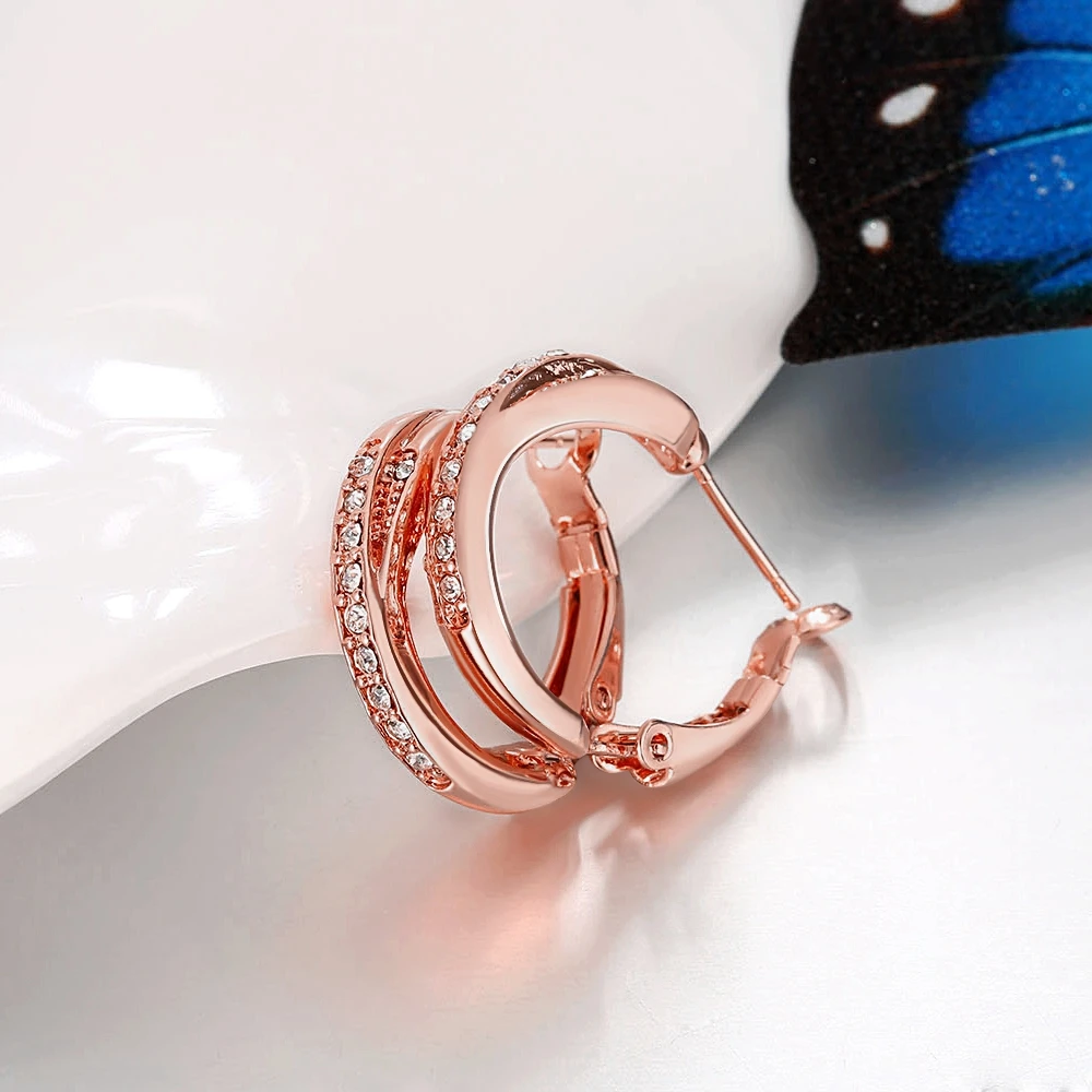 

INALIS Rose Gold Clip Earrings For Women Round 5A Clear Cubic Zircon Female Earring Anniversary Fashion Jewelry Gift On Sale
