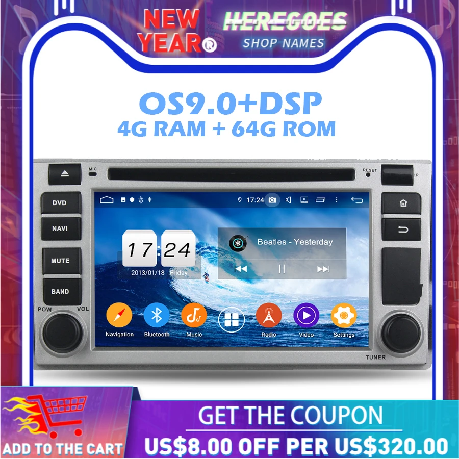 IPS DSP Android 9.0 4G RAM + 64GB ROM 8 ядерный автомобильный DVD плеер Wifi Bluetooth радио GPS карта для