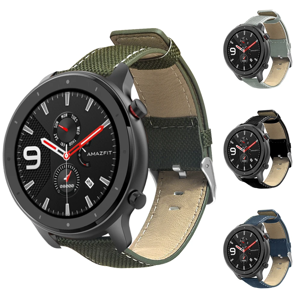Ремешок из холста и искусственной кожи для умных часов Xiaomi Huami Amazfit GTR 47 мм 22