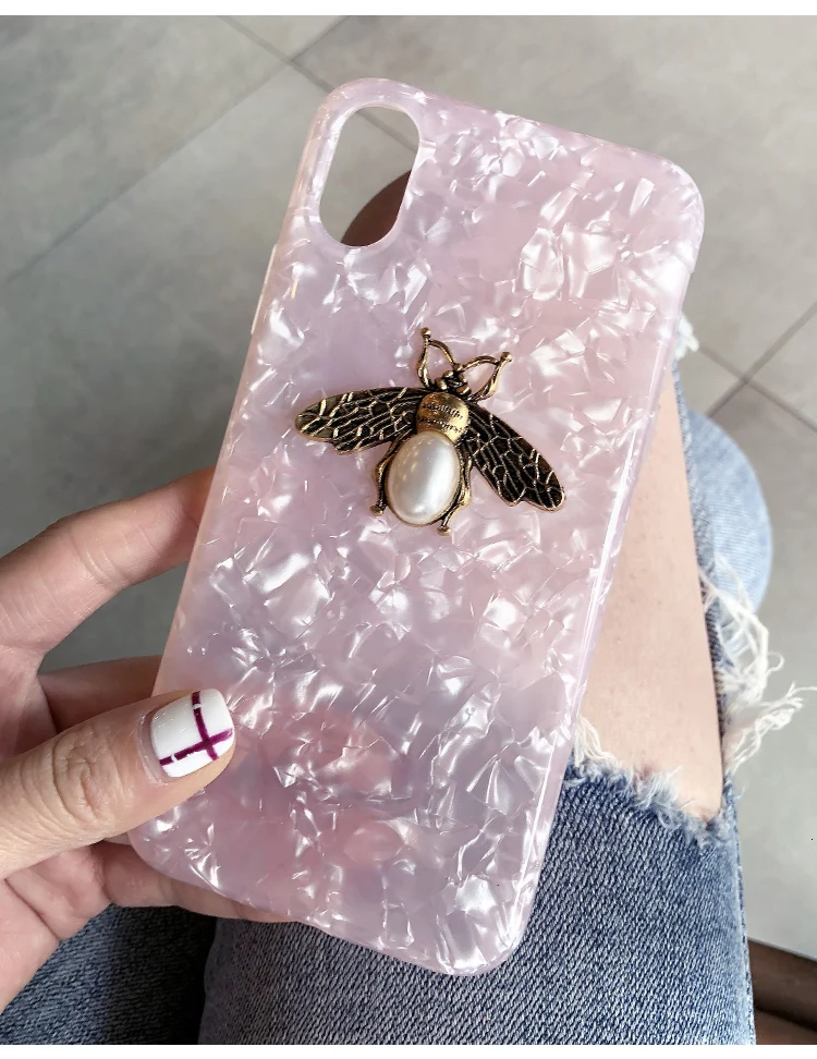 Модный металлический чехол для телефона с рисунком пчелы для iPhone 6, 6s, 7, 8 Plus, X, XR, XS Max, роскошный красивый мягкий силиконовый чехол