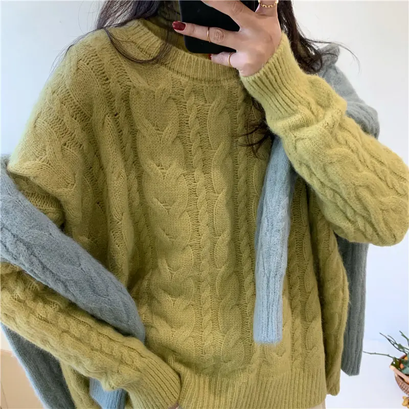 Alien Kitty Retro Fresh Loose Knitted Candy Color Casual 2020 Hot Thicken Autumn Vintage Solid Free Jumper Sweaters 3 Colors | Женская