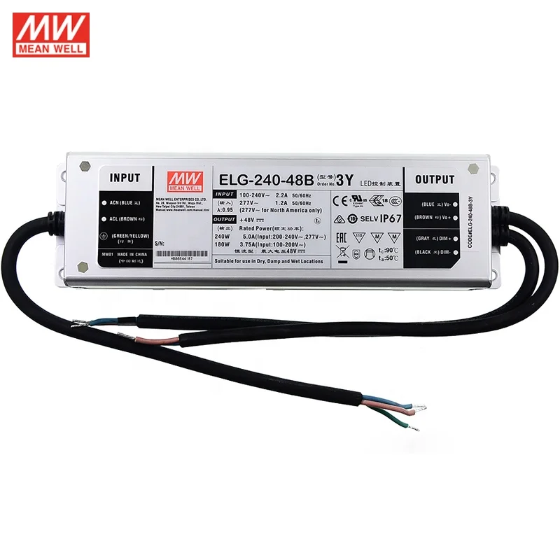 

MEAN WELL ELG-240-48B/AB 240W driver IP67 current and voltage dimmable Power Supply for QB288 quantum board and QB128 bars