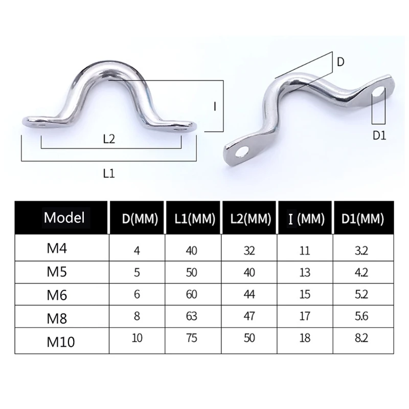 

03KB Stainless Steel 304 Wire Eye Straps Boat Yacht Ship Marine Arch Handle Hook
