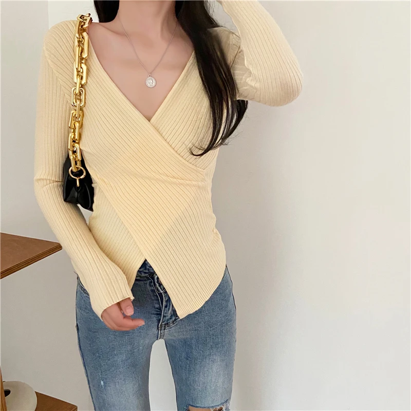 

CMAZ Autumn Women's Knitted Sweater Button Up Cardigan Slit Tops Long Sleeve Casual Slim Coats Outwear Women Knitwear 120#