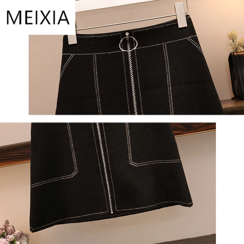 

MEIXIA 2020 Autumn Winter Two piece set Casual O-neck Print Loose Knitting Top + Skirt Mini Zipper Pockets Fashion 2 Piece Set