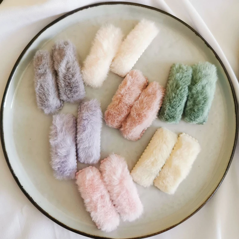 

2Pcs/Set Plush Square Hairpins Candy Color Faux Fur Hair Clip Barrettes for Girls Fashion Kids Hair Accessories Headwear