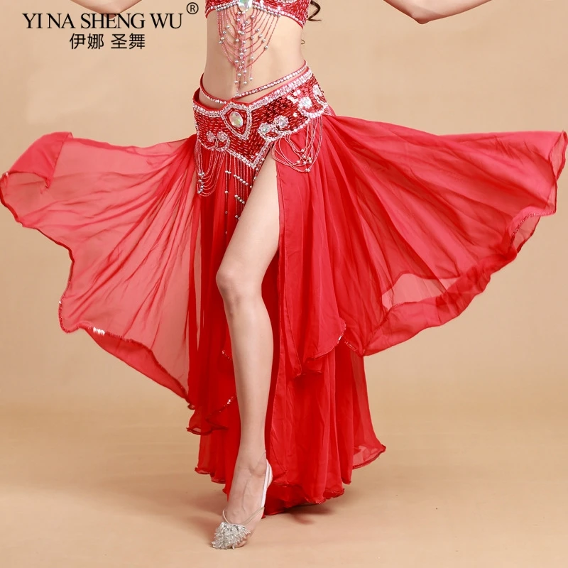 

Женский костюм для танца живота, длинная юбка с разрезом для выступлений, в Восточном и индийском стиле