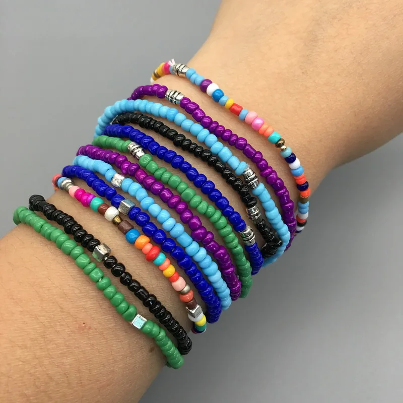 Разноцветные стеклянные бусины браслеты из ниток для женщин фиолетовые темно